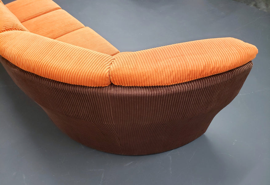 Mid century modular corner sofa in rusty orange corduroy – A rare vintage treasure