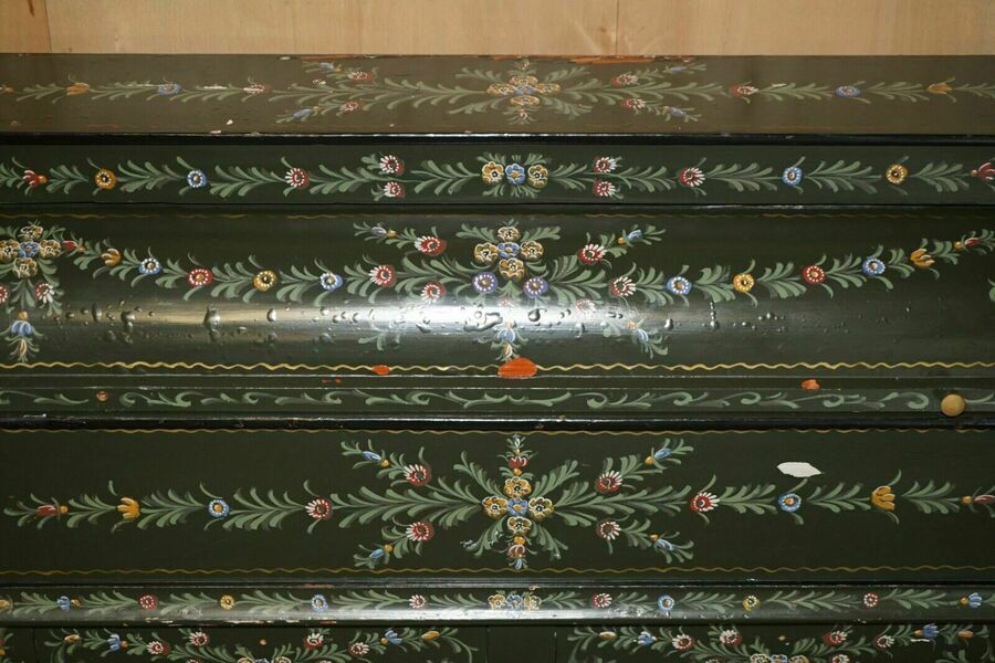 Antique swedish hand painted grocers grain bin sideboard haberdashery cupboard – A rare vintage treasure
