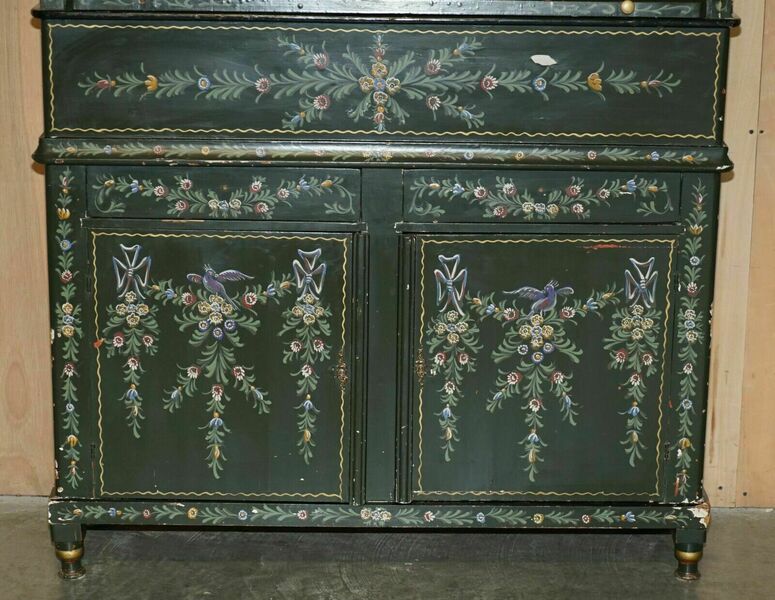 Antique swedish hand painted grocers grain bin sideboard haberdashery cupboard – A rare vintage treasure