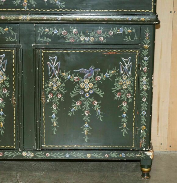 Antique swedish hand painted grocers grain bin sideboard haberdashery cupboard – A rare vintage treasure