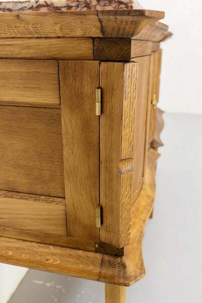 French pair of nightstands side cabinets bedside oak &marble top midcentury – A rare vintage treasure