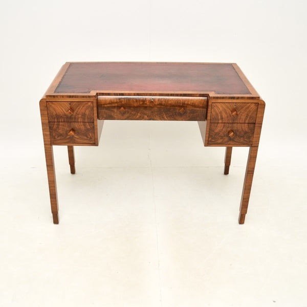 Art deco figured walnut leather top desk – A rare vintage treasure