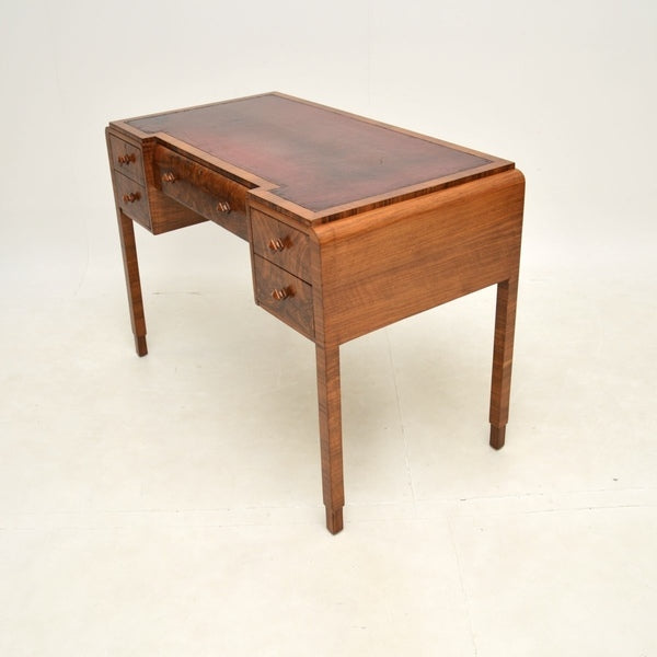 Art deco figured walnut leather top desk – A rare vintage treasure