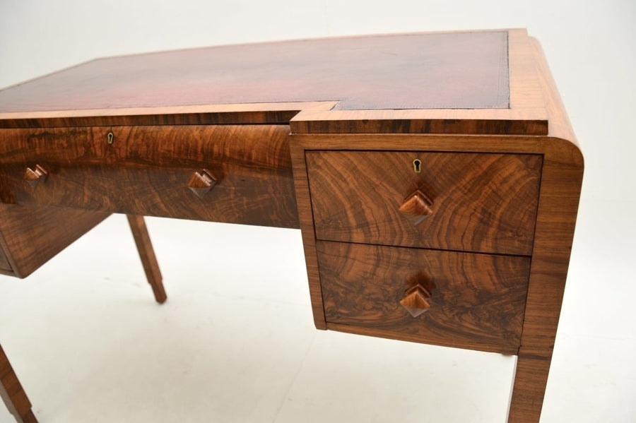 Art deco figured walnut leather top desk – A rare vintage treasure