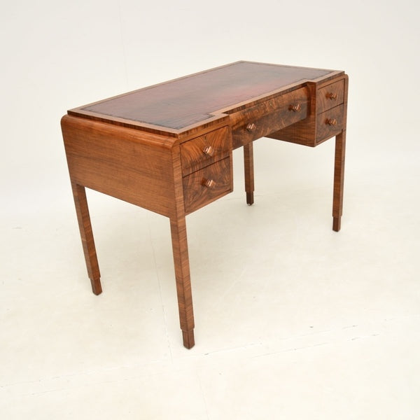 Art deco figured walnut leather top desk – A rare vintage treasure