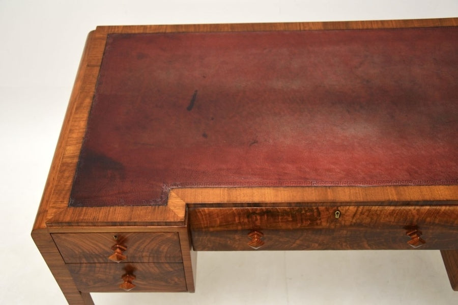Art deco figured walnut leather top desk – A rare vintage treasure