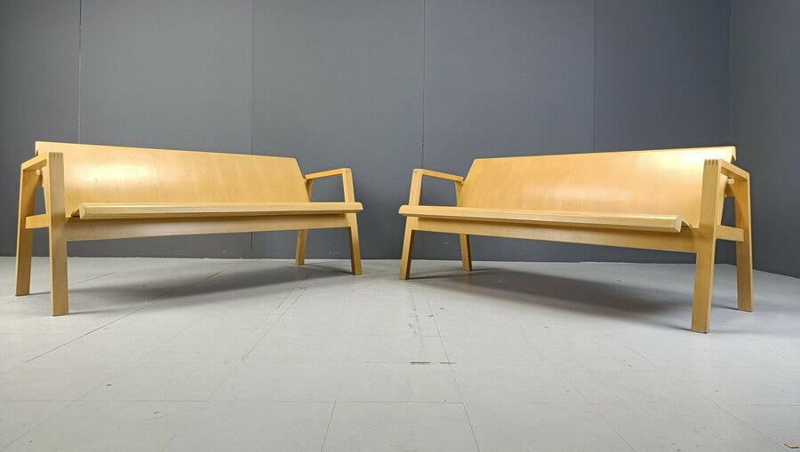 Mid century plywood benches in the manner of alvar aalto, 1960 set of 2 – A rare vintage treasure