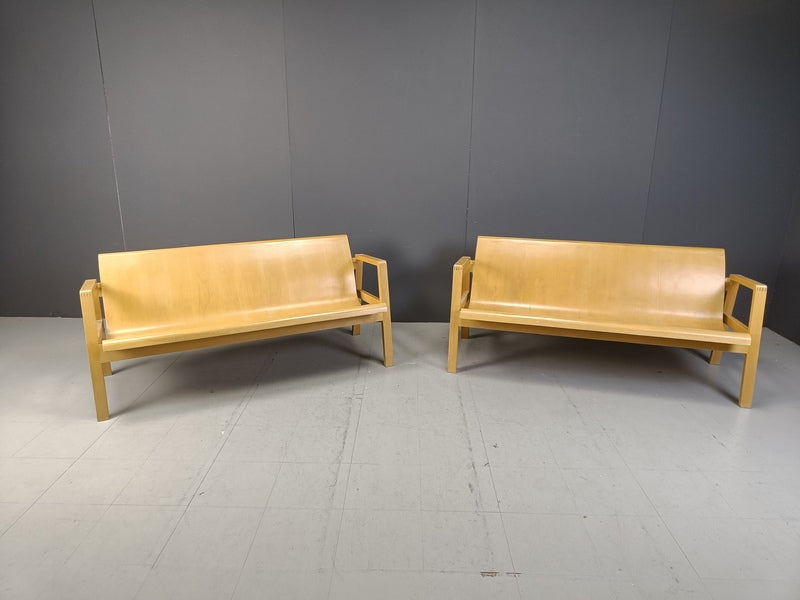 Mid century plywood benches in the manner of alvar aalto, 1960 set of 2 – A rare vintage treasure