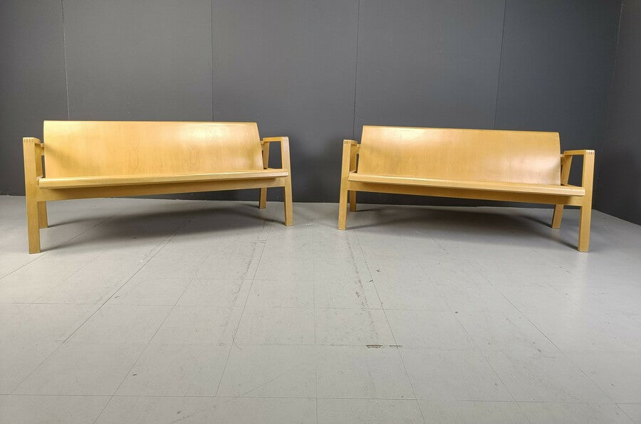Mid century plywood benches in the manner of alvar aalto, 1960 set of 2 – A rare vintage treasure