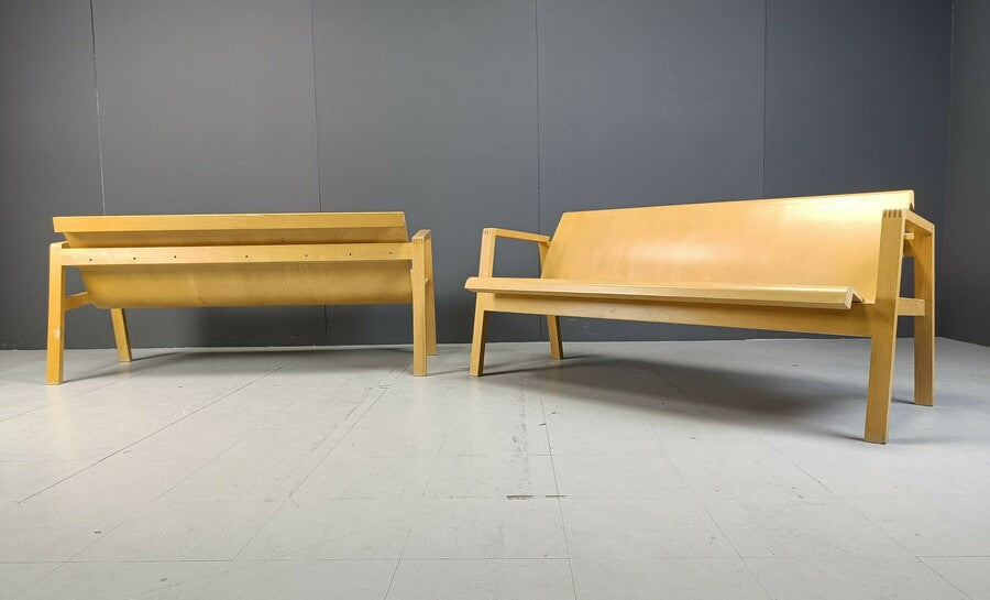Mid century plywood benches in the manner of alvar aalto, 1960 set of 2 – A rare vintage treasure