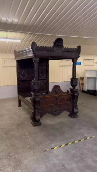 Important bishop james stanley 1508 king henry vii english oak tudor tester bed – A rare vintage treasure