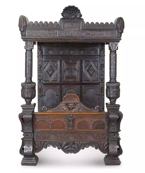 Important bishop james stanley 1508 king henry vii english oak tudor tester bed – A rare vintage treasure