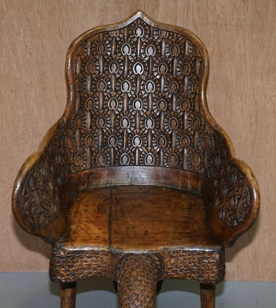 Pair of ornate burmese anglo indian hand carved circa 1880 peacock armchairs – A rare vintage treasure