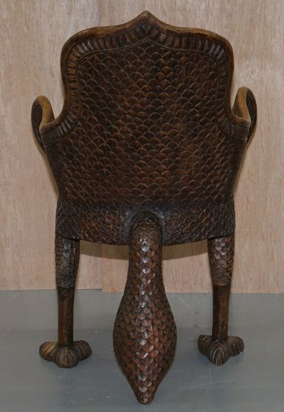Pair of ornate burmese anglo indian hand carved circa 1880 peacock armchairs – A rare vintage treasure