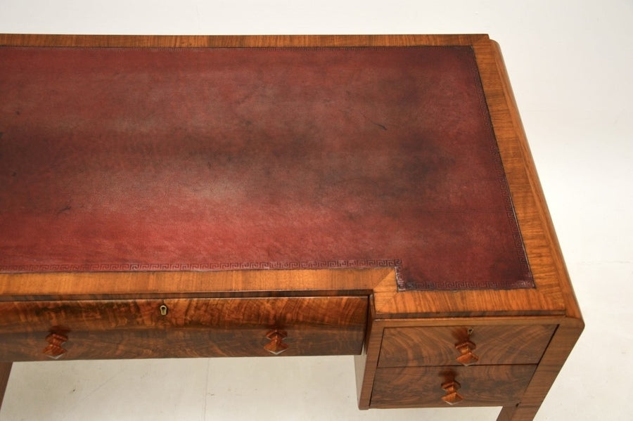 Art deco figured walnut leather top desk – A rare vintage treasure