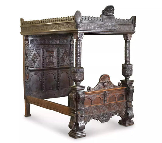 Important bishop james stanley 1508 king henry vii english oak tudor tester bed – A rare vintage treasure