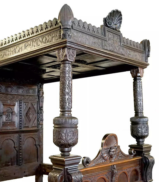 Important bishop james stanley 1508 king henry vii english oak tudor tester bed – A rare vintage treasure